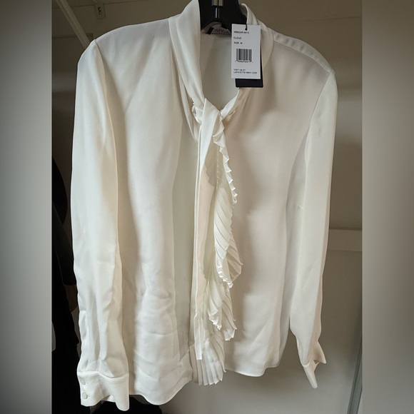 NWT Lafayette 148 New York Cream Blouse with Pleated Front $598 - Picture 1 of 4